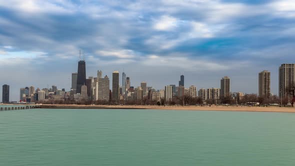 Timelaspe of the Chicago Skyline with Lake Michigan