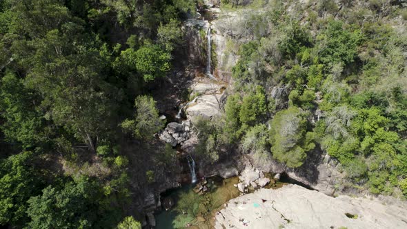 Cascatas de Fecha de Barjas or Tahiti waterfalls in Peneda-Geres National park, Portugal. Aerial