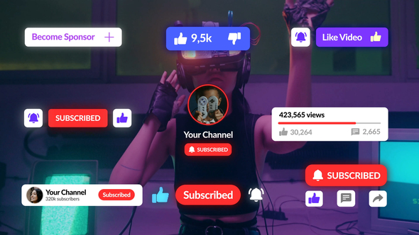 YouTube Buttons Pack for Premiere Pro Premiere Pro template preview