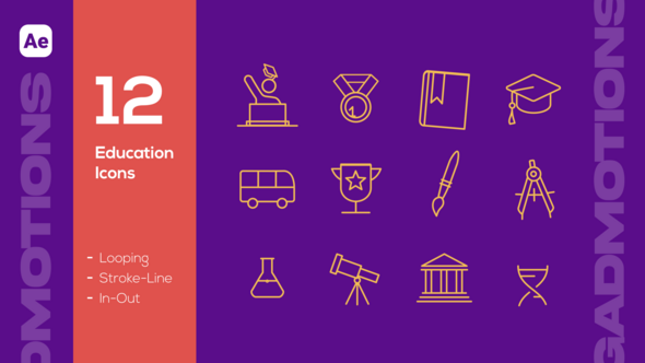 Animated Education Line Icons Pack Elements template preview