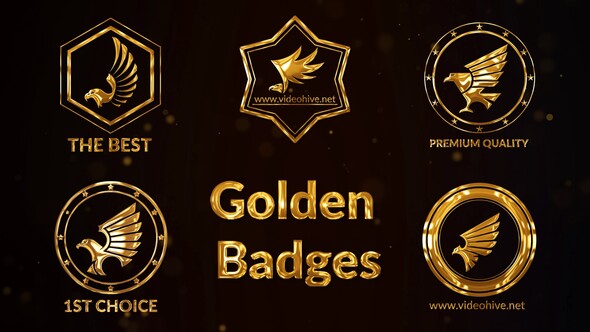5 Golden Badges with Birds Elements template preview