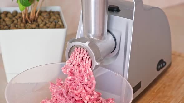 Meat in an Electric Meat Grinder