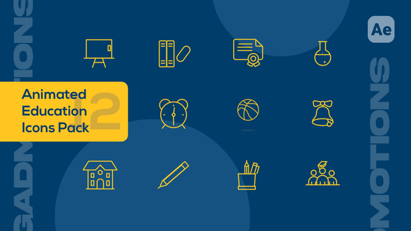 Outline Education Animated Icon Pack Elements template preview