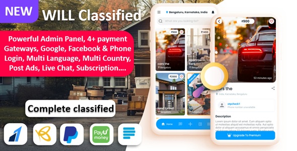 Will Classified - Classified App | Classified with Google, Facebook & Phone Login | With Admin Panel