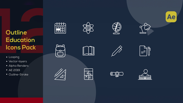 Animated Education Line Icons Pack Elements template preview