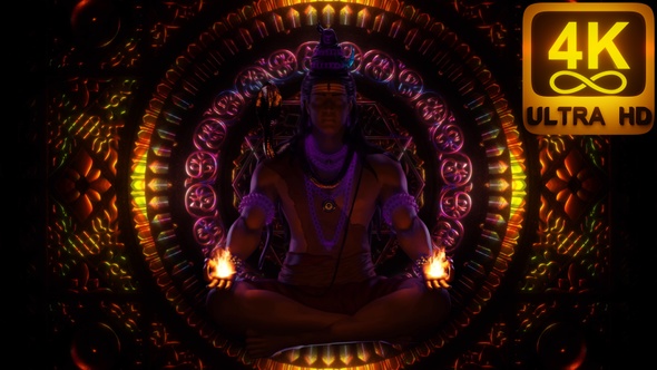 Hindu Ancient God Meditation Art creating Fire 4k Glowing Background 3d Pattern Lord Shiva Vj Loop alt