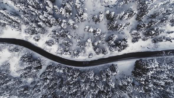 Aerial Top View of Asphalt Road in High Mountains alt