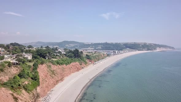 Stunning Uk South Coast Aerial Views Looking Along The Beach Near Devon 