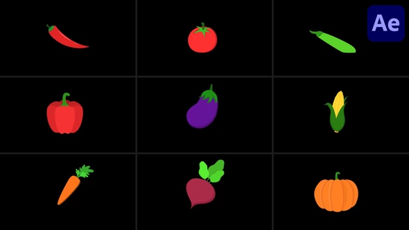 Vegetable Looped Icons And Fresh Food Set for After Effects Elements template preview