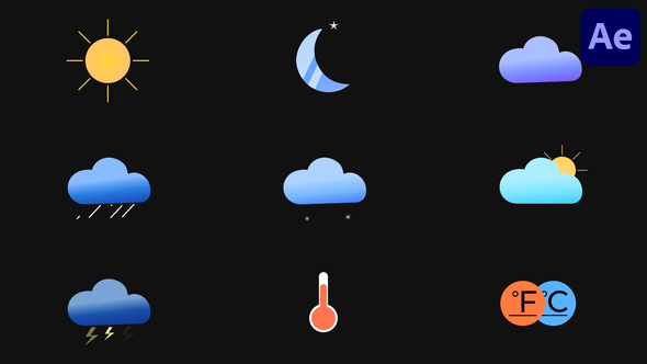 Weather Forecast Icons for After Effects Elements template preview