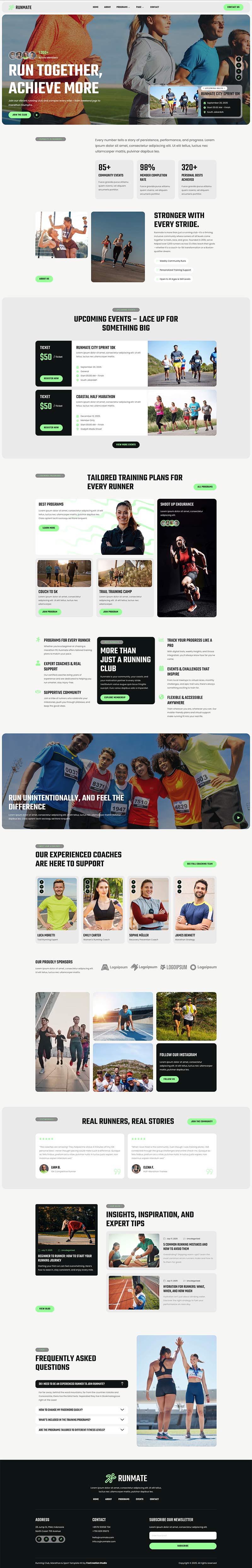 Runmate Marathon Running Club Sport Elementor Template Kit by
