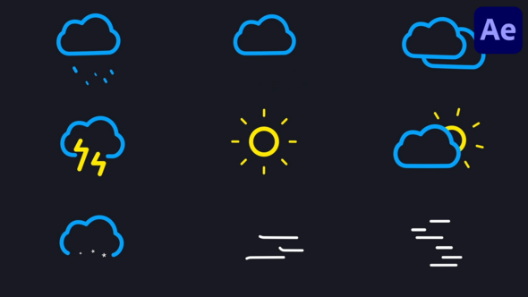 Weather Line Icons Pack for After Effects Elements template preview