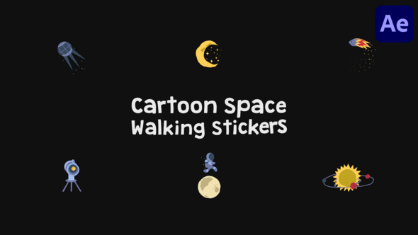 Cartoon Space Walking Stickers for After Effects Elements template preview
