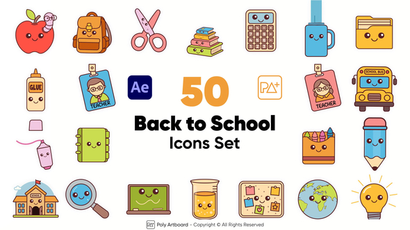 Back To School Icon Set For After Effects Elements template preview