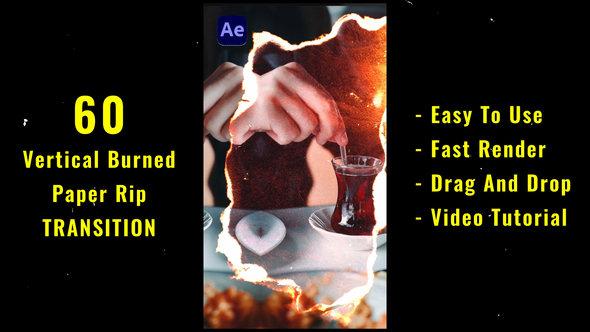 Vertical Burned Paper Rip Transition Pack broadcast-packages template preview