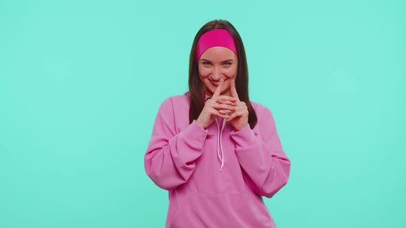 Sneaky Cunning Girl Conspiring Scheming Thinking Over Tricky Plan Pondering Revenge Evil Joke Prank alt