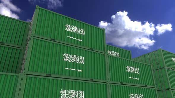 Saudi Arabia Flag Containers are Located at the Container Terminal alt