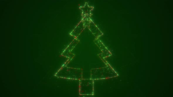 Modern Particle Abstract Christmas Tree with Star Tunnel Looping Green Background