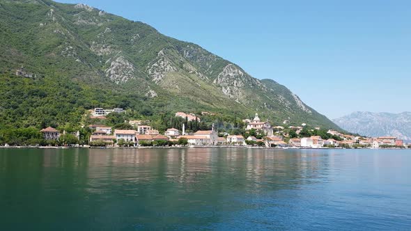 View of Prcanj City and Church of the Virgin Mary, Montenegro