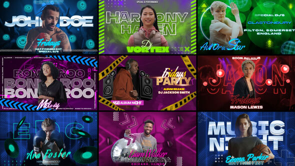 Neon Rhythm Freeze Frame Pack Elements template preview