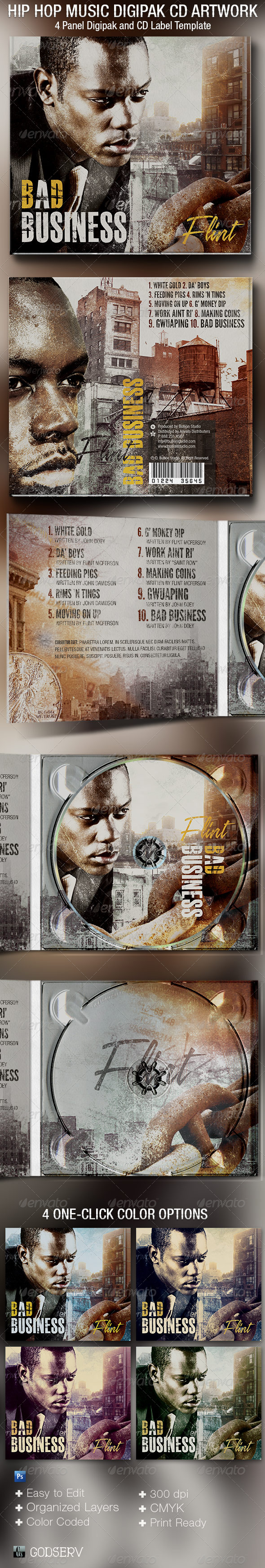 Hip Hop 4 Panel Digipak CD Artwork Template - CD & DVD Artwork Print Templates