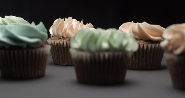 Cupcakes rotating close-up studio 4K
