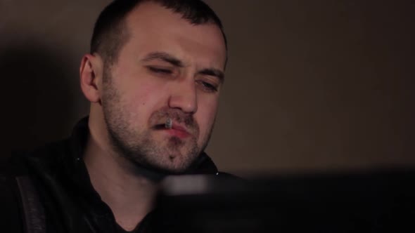 Writer Male Journalist Prints Text on a Computer. alt