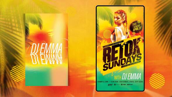 Animated Tropical Club Flyer Template Video Displays template preview