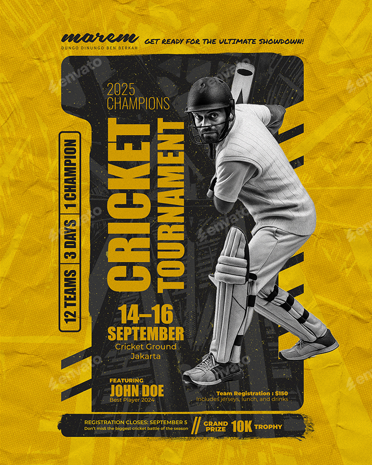Cricket Tournament Flyer and Social Media, Print Templates