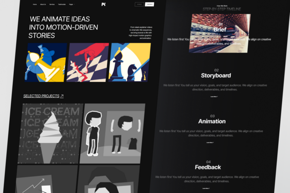 Animova ? Motion Graphics and Animation Agency Elementor Template Kit