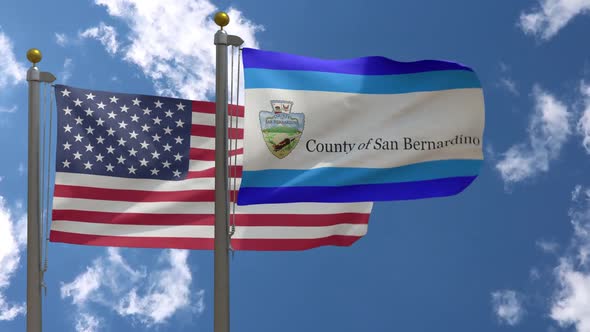 Usa Flag Vs San Bernardino County Flag California  On Flagpole alt