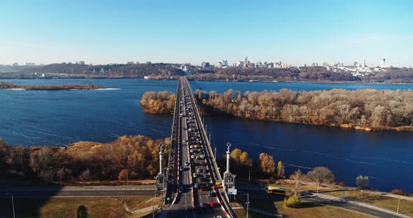 City Traffic in the Bridge at Autumn in the City Aerial View alt