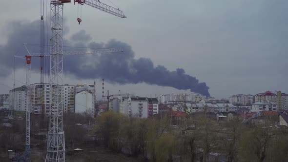 A Column of Black Smoke After the Bombing of IvanoFrankivsk Airport By Russian Missiles
