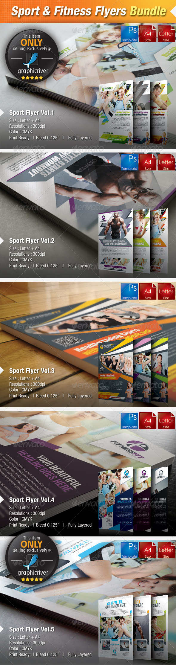 5-in-1 Sport & Fitness Flyers Bundle - Sports Events