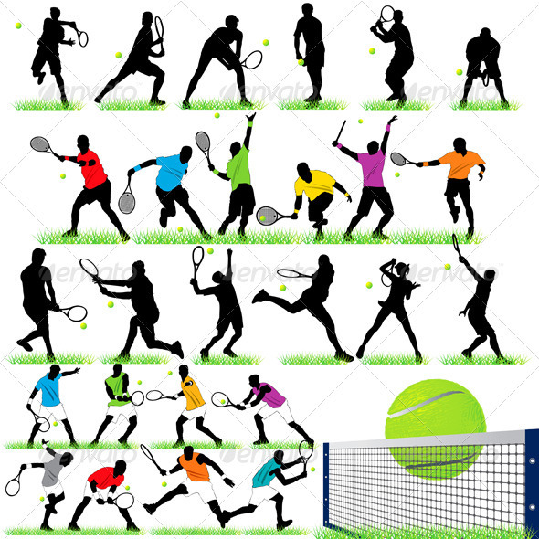 27 Tennis Players Silhouettes Set