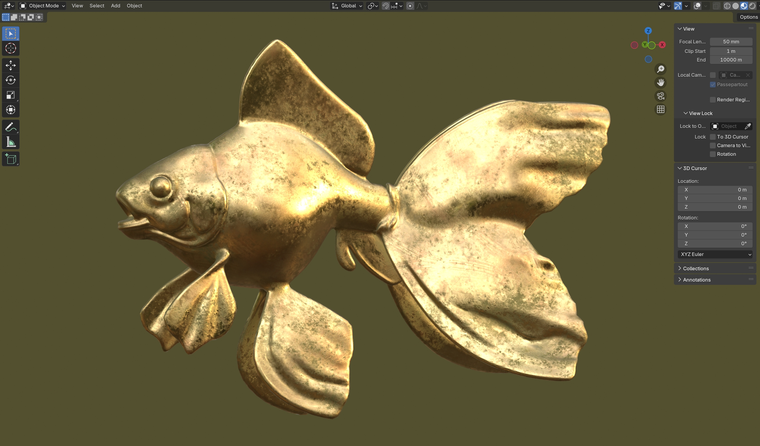 Gold Fish Metal Statue by TurboCG | 3DOcean