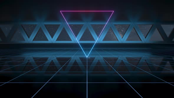 Dark outer space room with neon lights alt