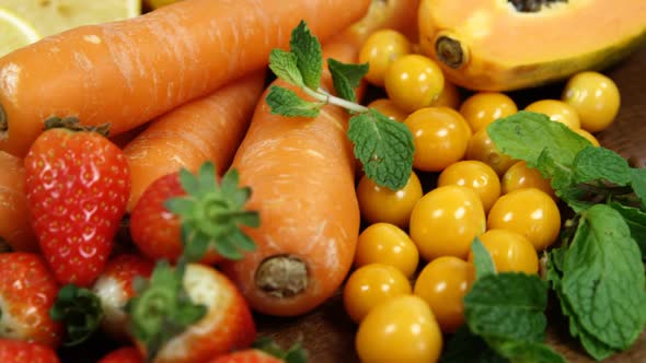 Variety of fresh vegetables and fruits alt