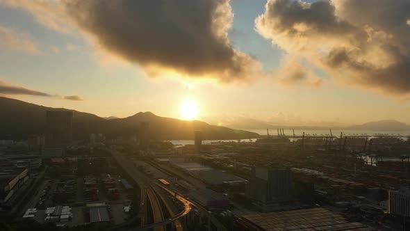 Aerial footage of Yantian international container terminal in Shenzhen city, China alt