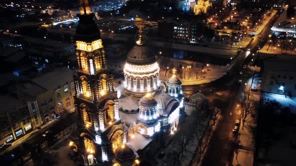 Holy Annunciation Cathedral in Kharkiv night light