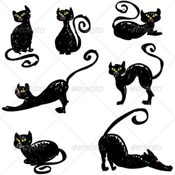 Black Cat Drawing Vectors from GraphicRiver