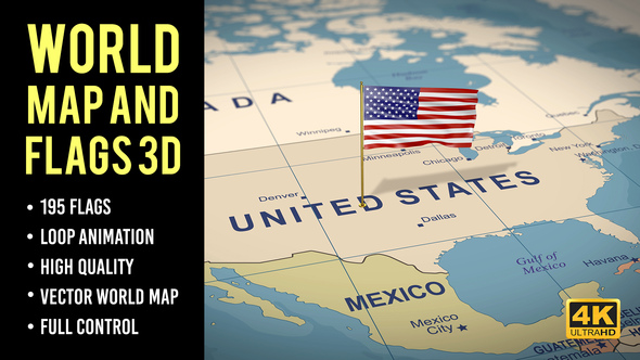 World Map and Flags 4K Infographics template preview