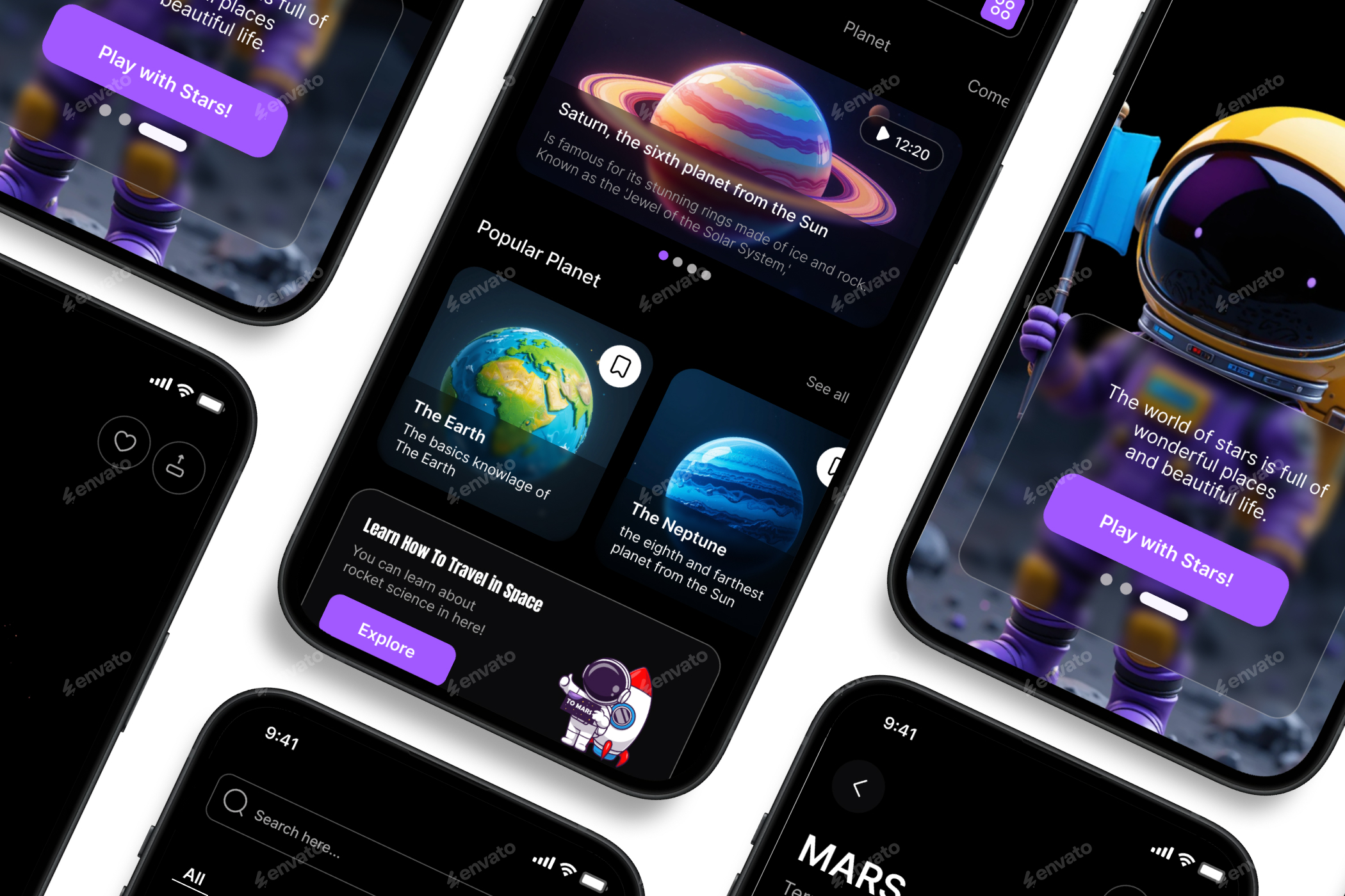 Space Learning - Mobile App UI Kit, Web Elements | GraphicRiver