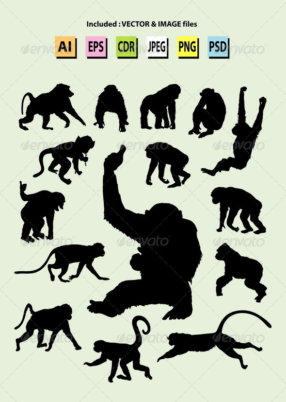 Ape Silhouettes - Animals Characters