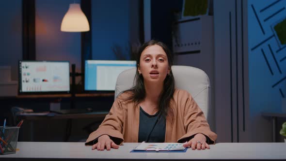 Pov of Businesswoman Discussing Marketing Project During Online Videocall alt