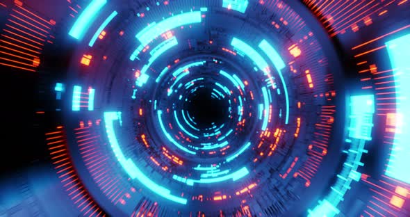 4K seamless loop flying into spaceship tunnel, sci-fi spaceship corridor.