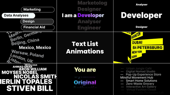 List Text Animations Titles template preview