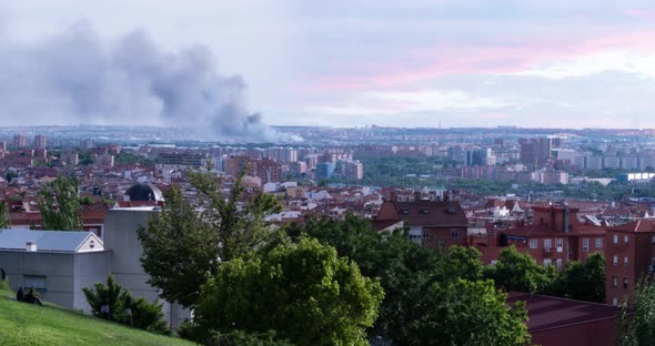 Timelapse of a fire incident in the city of Madrid