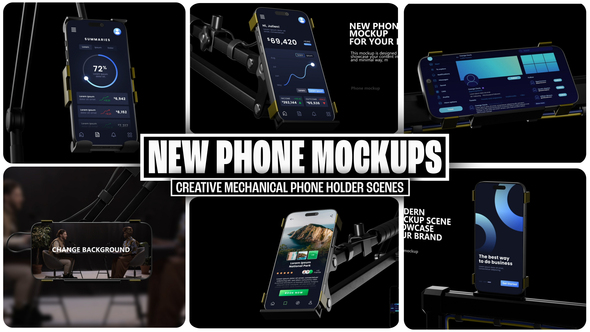 3D Mechanical Phone Stand Mockup – Modern Mobile Device Display Kit Product Promo template preview