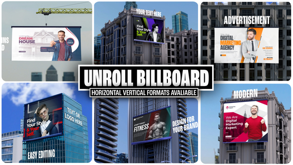Unroll Billboard Mockup – Realistic 3D Outdoor Advertising Display Kit Product Promo template preview